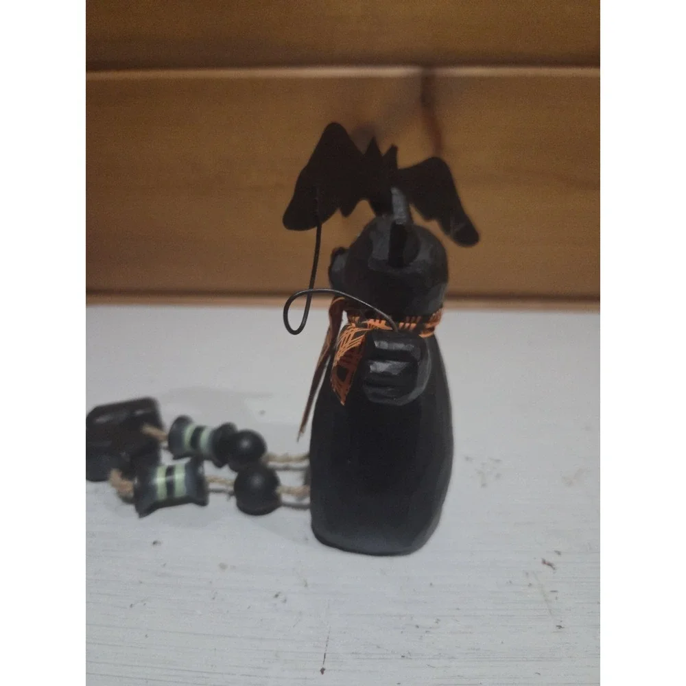Vintage Wooden Black Cat Shelf Sitter Halloween Dangly Legs Trick Or Treat ZD2‎